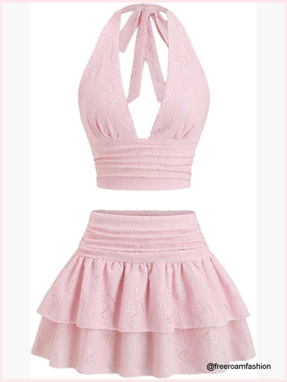 Y2K Deep V Neck Halter Crop Top Ruffle Skirt Set 2 Piece Outfit